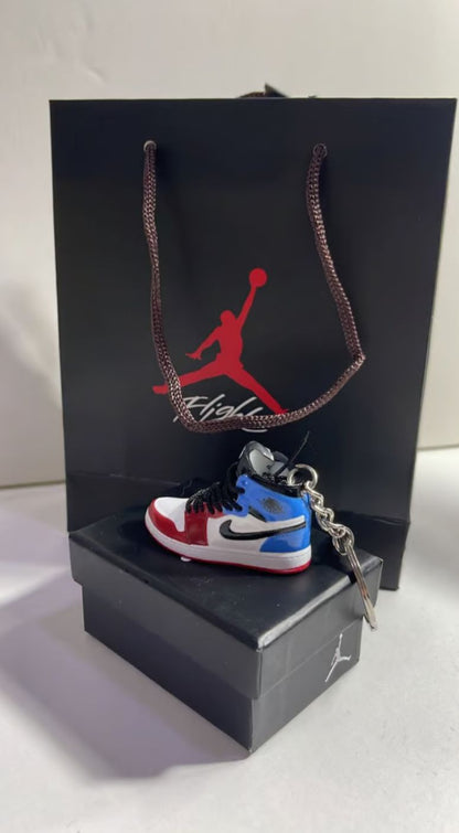 Blue and red mini nike shoe keychain