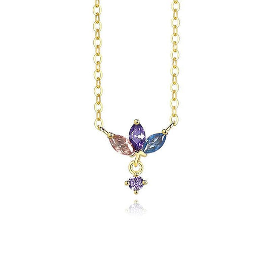 Three zircon colorful pendant necklace