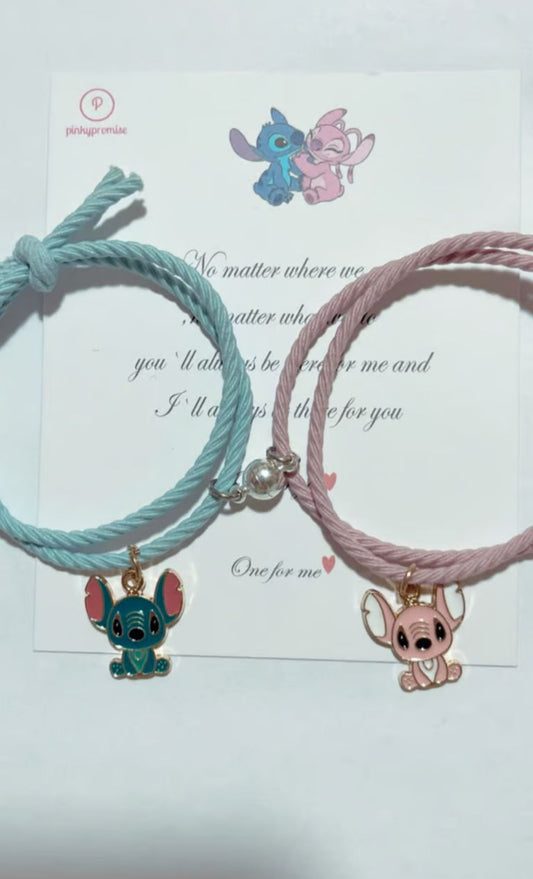 Stitch and angel magnetic matching bracelets