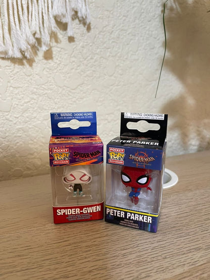 matching spider man and gwen funko keychains