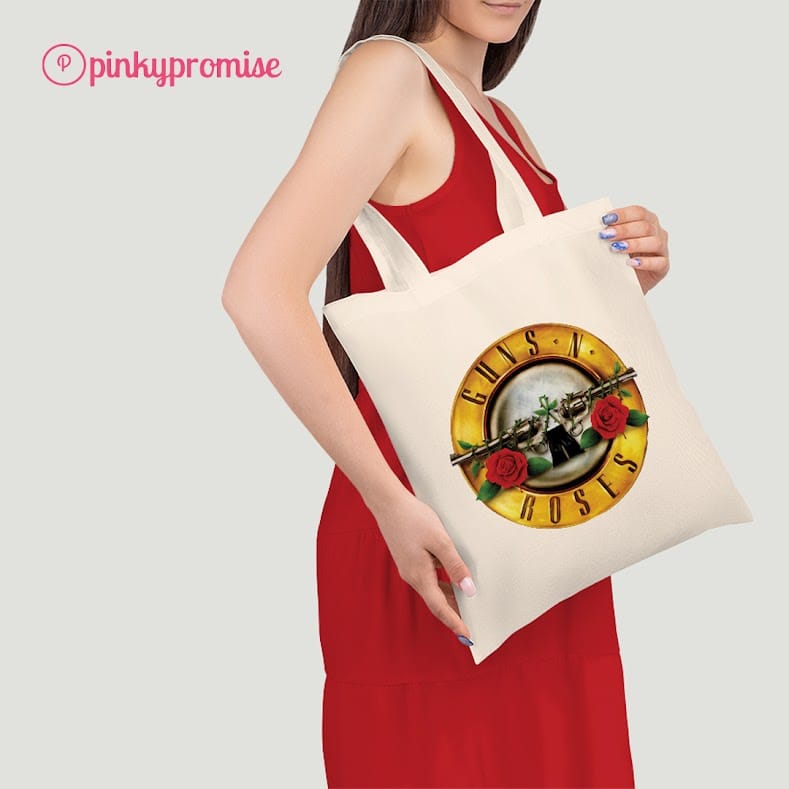 guns and roses tote bag