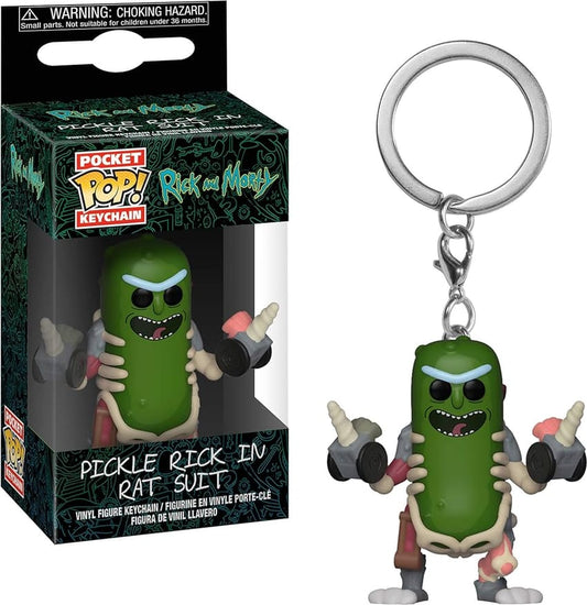 Pickle Rick in rat suit funko keychain